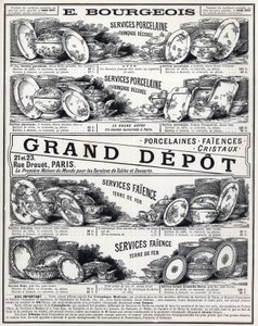 Werbung von 1889 für „La Céramique Moderne von Le Grand Dépôt De Porcelaines, Faïences Et Verreries Bourgeois in Paris“ von Unknown artist