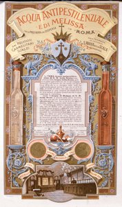 Werbung für duftendes Wasser: Wasser gegen Zitronenmelissenpest. Chromolithographie von 1895