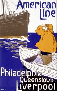 Werbeplakat für die American Line „Philadelphia - Queenstown - Liverpool“ in „Pictorial Placard“, Brüssel von Unknown artist