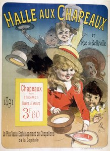Werbeplakat für die „Halle aux hats“, rue de Belleville in Paris von Unknown artist