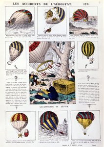 Aerostat-Unfälle. Illustrierte Tafel aus dem 19. Jahrhundert. von Unknown artist