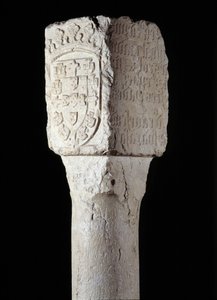Afrikanische Kunst: Detail einer Besitzsäule, bekannt als Heiliger Augustinus, errichtet vom portugiesischen Entdecker Diogo Cao (oder Diego Cam) im südlichen Angola. 1486. Lissabon, Nationalmuseum für antike Kunst