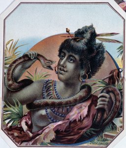 Afrikanische schwarze Frau und Schlange - Zigarrenkistenetikett, späte 19. Jahrhundert von Unknown artist