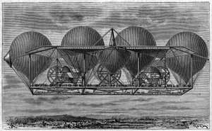 Luftschiffprojekt des Erfinders Ernest Petin (1812-1878). Gravur in „Le journal de la jeunesse“