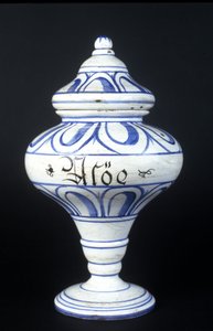 Albarelle: Apothekergefäß des 16. Jahrhunderts mit Aloe. Museum für Wissenschaft und Technologie, Mailand von Unknown artist
