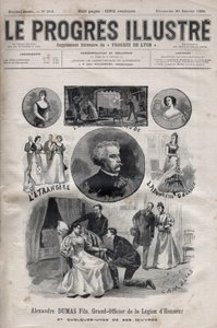 Alexandre Dumas Jr. - Großoffizier der Ehrenlegion und einige seiner Werke - Gravur in „Le Progres illustré“ von 1895