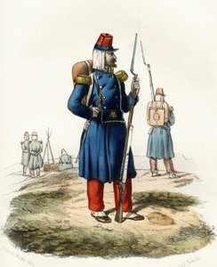 Algerien, leichte Infanterie der französischen Armee Afrikas während der Expedition 1830. In „Storia d