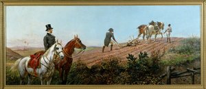 Allegorie, die Napoleon beim Pflügen unter der Aufsicht seines schwarzen Dieners auf St. Helena darstellt, Öl auf Leinwand von Olivier Pichat (1825 - 1912) von Unknown artist
