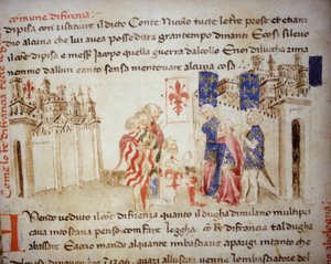 Allianz des Königs von Frankreich, Karl VI., mit der Gemeinde Florenz im Jahr 1396 - in „Croniche del Sercambi“, um 1400. Nationalarchiv, Lucca von Unknown artist