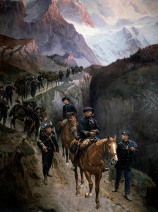 Alpine Jäger in den Bergen im Jahr 1890. Anonymes Gemälde. 1890 Paris, Musée de l