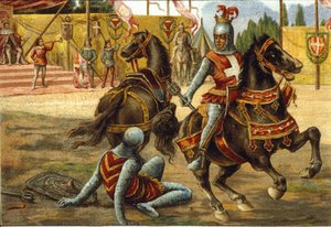 Amadeus VII. von Savoyen (1360-1391) genannt Der Rote Graf während eines Turniers. Amedeo VIII di Savoia (il tale Rosso). von Unknown artist