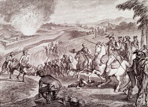 Amerikanischer Unabhängigkeitskrieg: Belagerung von Pensacola und Sieg der spanischen Armee (19. Jahrhundert Gravur) von Unknown artist
