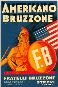 Americano Bruzzone Alkoholwerbung mit einer amerikanischen Flagge (Chromolithografie, Ende des 19. Jahrhunderts) von Unknown artist
