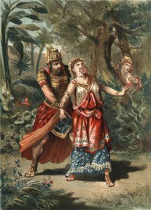 Amestris, Frau von Xerxes, König der Perser, wird von einem Diener von Artaynte entführt. In „El Culto de la Hermosura“ von Juan Justo Huguet, Molinas Hermanos editores von Unknown artist