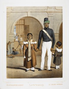 Ein afrikanischer Soldat mit seiner Familie. Einwohner von Indonesien. von Unknown artist