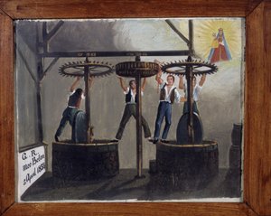 Ein Unfall in der Olivenölpresse - Ex-Voto von Notre Dame de Laghet von Unknown artist