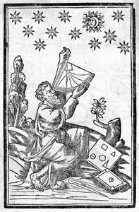 Ein Astrologe misst die Höhe während der Mondfinsternis