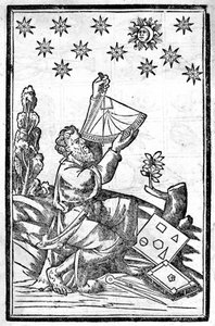 Ein Astrologe misst die Höhe mit seinem Sextanten während einer Sonnenfinsternis.