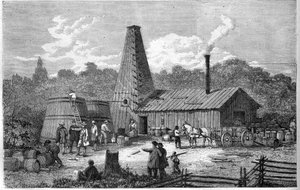 Eine Ölfabrik in Kanada im Jahr 1867.