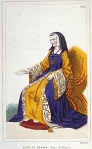 Anne de Beaujeu oder Anne von Frankreich, französische Prinzessin (1460-1522). Älteste Tochter des Dauphins Louis, des zukünftigen Ludwig XI., sie regierte mit Hilfe ihres Mannes, Pierre de Beaujeu, Generalleutnant des Königreichs, dem Ludwig XI. die Obhut von Unknown artist