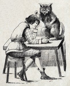 Anonyme Illustration für „Der gestiefelte Kater“, Märchen von Charles Perrault (1628-1703), französischer Schriftsteller. Bild von Marcel Vagne, Jarville Nancy, undatiert (spätes 19. Jahrhundert) von Unknown artist