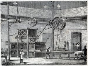 Apparat zur Vulkanisierung von Gummi durch Trockendampf - in „Die Wunder der Industrie“ von Louis Figuier