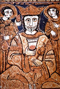 Arabonormannisches Porträt von Roger II. von Sizilien (1095-1154) umgeben von hohen Würdenträgern