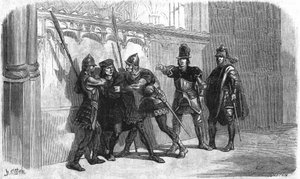 Verhaftung des Bastards von Rubempre unter der Herrschaft von Ludwig XI. Gravur aus dem 19. Jahrhundert. von Unknown artist