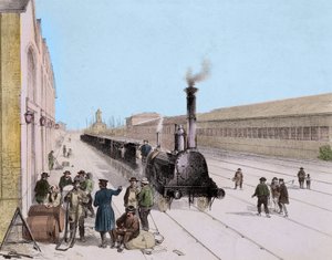 Ankunft des Güterzugs der Paris-Orléans-Linie - Gravur aus dem 19. Jahrhundert - Privatsammlung