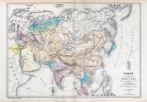 Asien zur Zeit der größten Ausdehnung der mongolischen Herrschaft unter der Herrschaft von Qubilai (Kubilai Khan) (1260-1294) - Karte erstellt von M J-H Schnitzler, Historischer und malerischer Atlas 1857 von Unknown artist