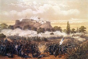 Sturm auf Chapultepec im September 1847 während des Krieges zwischen den Vereinigten Staaten und Mexiko. Gravur von 1850