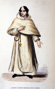Augustiner in gewöhnlicher Kleidung, religiös nach den Regeln des heiligen Augustinus. Gravur aus dem 19. Jahrhundert
