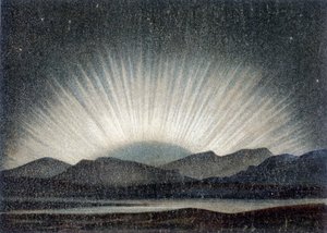Nordlicht vom 6. August 1871, untersucht am Royal Observatory in Edinburgh um Mitternacht, bei Mondaufgang - nach J. Hann „Allgemeine Geologie“