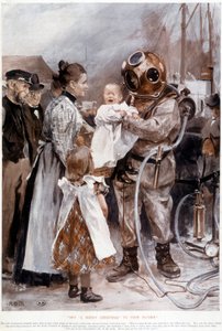 Weinendes Baby in den Armen seines Vaters, eines Tauchers von Unknown artist