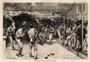 Ballspieler in Rom (Italien). Gravur zur Illustration der Reise nach Rom, von Francis Wey, 1864-1868, veröffentlicht in „Le tour du monde, nouveau journal des voyages“, unter der Leitung von Edouard Charton von Unknown artist