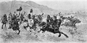 Barbarische Invasionen - Die Hunnen (Gravur von U. Checa) von Unknown artist