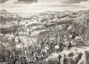 Schlacht von Gembloux (1578) - Spanische Armee gegen die Armee von 16 der Siebzehn Provinzen der Niederlande - Gravur in „Histoire De La Guerre Des Paisles-Bas“ von Famiano Strada (1572-1649) von Unknown artist