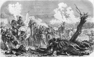 Schlacht von Saint Quentin im Jahr 1557, ein Episode des langen Krieges zwischen dem Königreich Frankreich und Spanien. Gravur aus dem 19. Jahrhundert von Unknown artist
