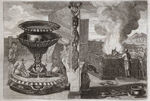 Royaumont-Bibel, Altes Testament: Altar der Düfte. Die Figur der beiden Altäre, der eine der Düfte und der andere der Brandopfer. Illustration von 1811. von Unknown artist
