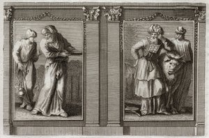 Bibel von Royaumont, Altes Testament: Kleider der Priester. Abbildung der Gewänder des Hohepriesters und der anderen Leviten. Illustration von 1811. von Unknown artist