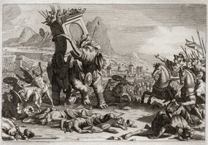 Royaumont-Bibel, Altes Testament: Mut von Eleazar. Der Seleukidenkönig Antiochos V. Eupator, Sohn des gottlosen Antiochos IV. Epiphanes (175-164 v. Chr.), kämpfte nach dem Tod seines Vaters gegen Judas Makkabäus. Außergewöhnliche Tat von Ele von Unknown artist