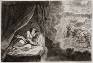 Bibel von Royaumont, Altes Testament: Daniels Vision der vier Monarchien der Assyrer, Perser, Griechen und Römer. Sie sehen vier Monster: Haniel, Kafziel, Azriel, Aniel. Illustration von 1811.