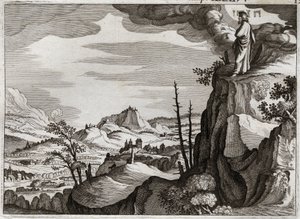 Bibel von Royaumont, Altes Testament: Tod des Mose. Gott zeigt Mose das Land Kanaan vom Gipfel des Berges Nebo, wo er stirbt. Illustration von 1811. von Unknown artist