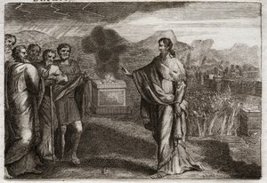 Bibel von Royaumont, Altes Testament: Niederlage der Philister. Samuel opfert Gott ein Brandopfer. Dann verteidigen die Juden die Philister. Illustration von 1811. von Unknown artist