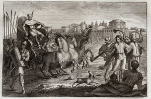Royaumont-Bibel, Altes Testament: Erhöhung von Joseph. Joseph wird in Herrlichkeit erhoben. Illustration von 1811. von Unknown artist