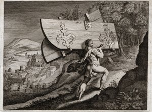 Bibel von Royaumont, Altes Testament: Tore von Gaza. Samson, eingesperrt in Gaza, reißt die Stadttore heraus. Illustration von 1811. von Unknown artist