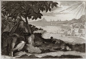 Bibel von Royaumont, Altes Testament: Efeu verdorrt. Gott zeigt seinem Propheten Jonas anhand eines anschaulichen Beispiels, wie sehr er die Menschen liebt und wie viel Schmerz er empfindet, wenn er sie bestrafen muss. Illustration von 1811. von Unknown artist