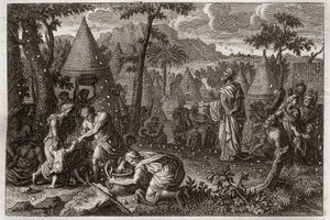 Bibel von Royaumont, Altes Testament: Die Juden in der Wüste (oder die Sammlung von Manna). Gott lässt vierzig Jahre lang Manna vom Himmel fallen. Illustration von 1811. von Unknown artist