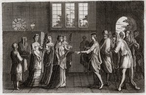 Bibel von Royaumont, Altes Testament: Hochzeit von Isaak. Isaak, Sohn Abrahams, heiratet Rebekka. Illustration von 1811. von Unknown artist