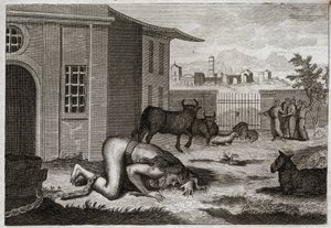 Bibel von Royaumont, Altes Testament: Nebukadnezar wird zum Tier. König Nebukadnezar II. wird zur gerechten Strafe für seinen Stolz in ein Tier verwandelt. Illustration von 1811. von Unknown artist